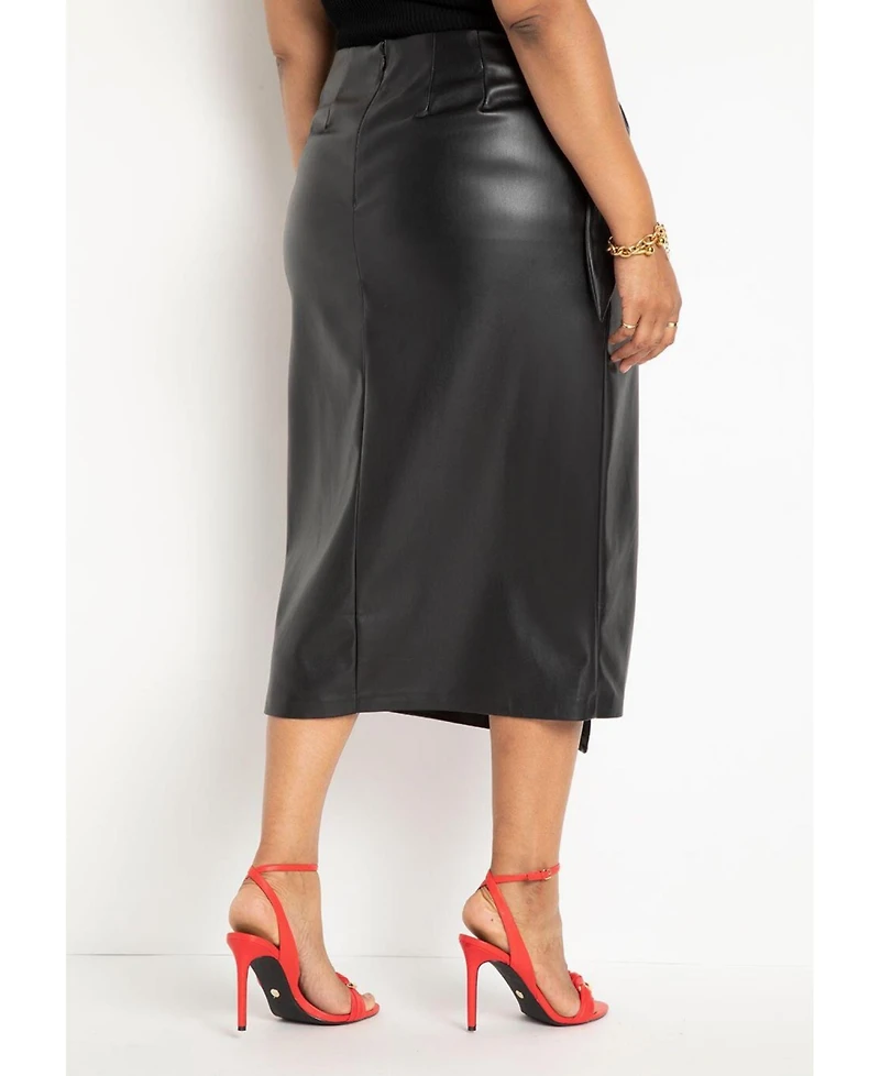 Eloquii Women's Wrap Front Faux Leather Midi Skirt