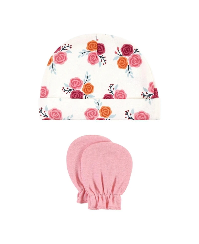 Hudson Baby Girls Cotton Beanie & Anti-Scratch Mitts Bundle
