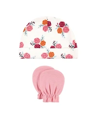 Hudson Baby Girls Cotton Beanie & Anti-Scratch Mitts Bundle