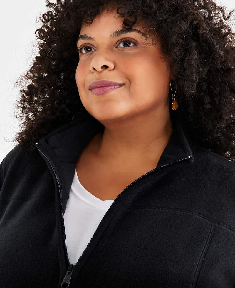 Style & Co Plus Solid Polar Fleece Zip-Front Jacket, Exclusively at Macy's