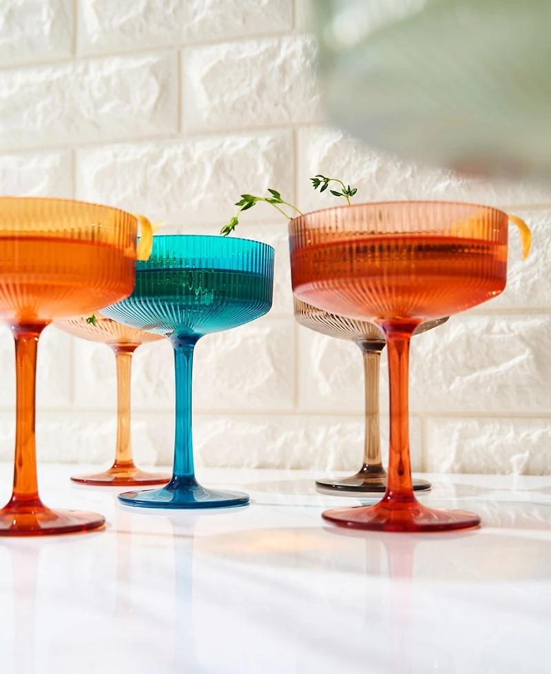The Wine Savant Khen Shatterproof Acrylic Ribbed Classic Art Deco Coupe Glasses Set of 6