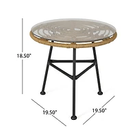 Simplie Fun Modern Rattan Side Table With Tempered Glass Top