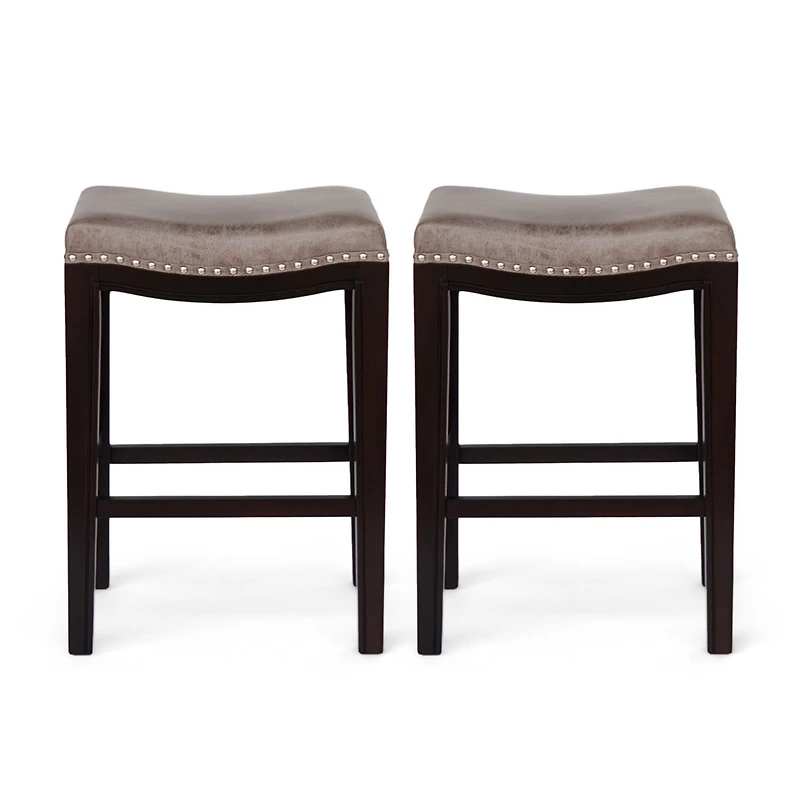 Streamdale Acacia Wood Studded Counter Stool (Set Of 2)
