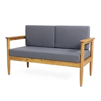 Streamdale Furniture Acacia Wood Loveseat With Water-Resistant Cushions And Slat Design