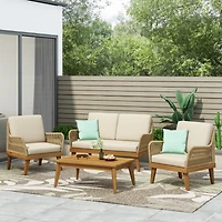 Streamdale Acacia Wood Chat Set With Rope Weave And Water-Resistant Cushions