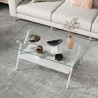 Streamdale Furniture Modern Glass Coffee Table with White Metal Legs