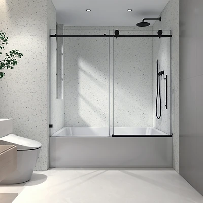 Streamdale Matte Black Frameless Shower Door with Adjustable Soft-Closing