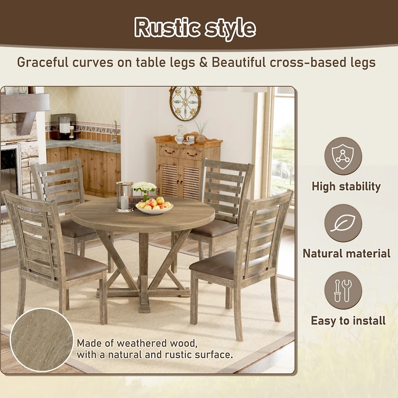 Simplie Fun Modern Farmhouse Round Dining Table, 45.7", Rustic Grayish Brown