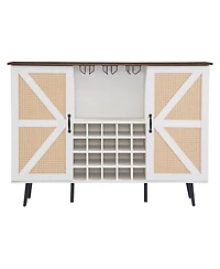 Simplie Fun White Faux Rattan Wine Cabinet with Wine Rack & Glass Holder