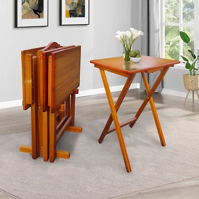 Streamdale Folding Snack Tables with Storage Rack (Set of 4)