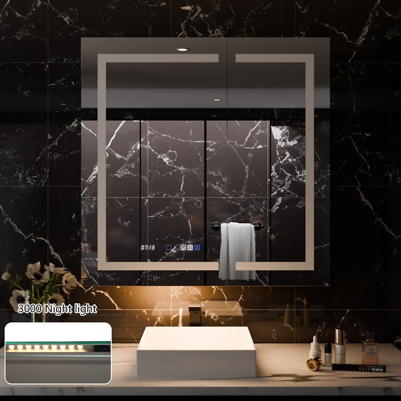 Smart Led Medicine Cabinet with Anti-Fog, Dimming, Outlet