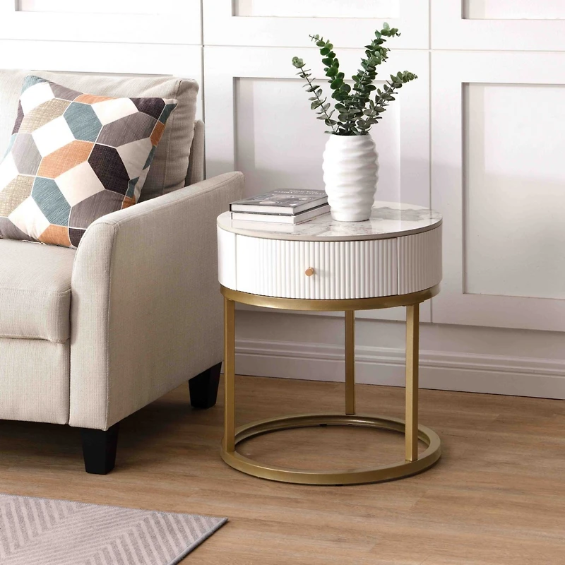 Streamdale Sintered Stone Round Nightstand with Drawer