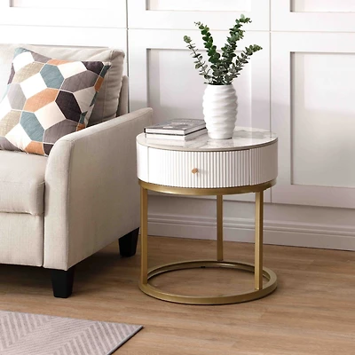 Streamdale Sintered Stone Round Nightstand with Drawer