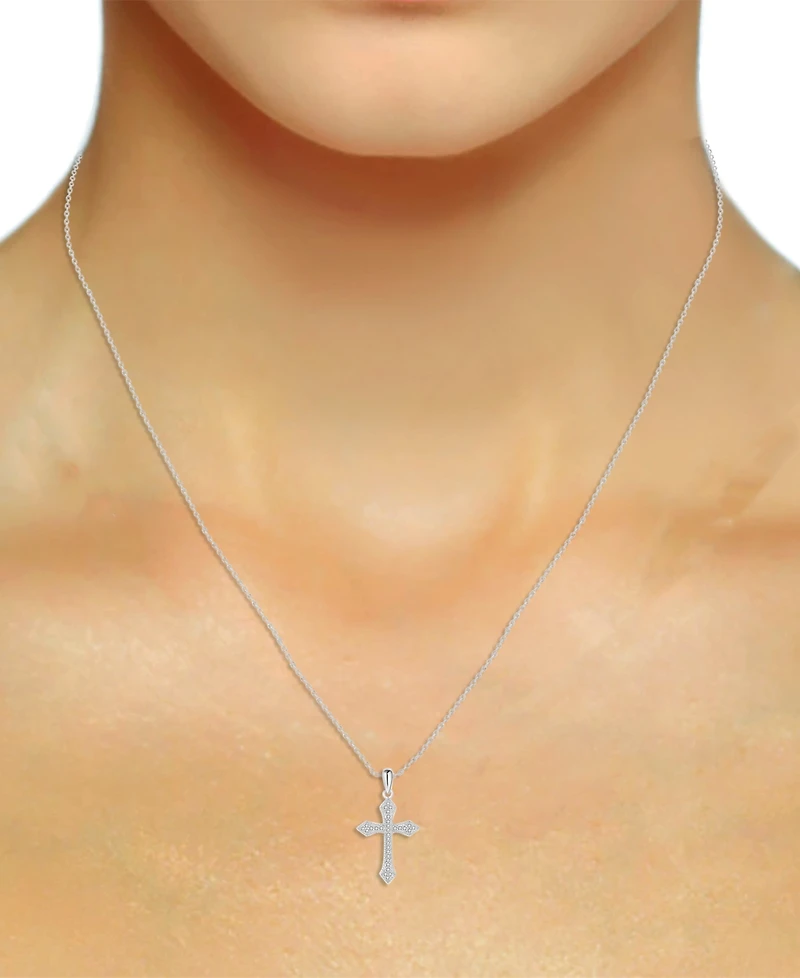 Diamond Cross 18" Pendant Necklace (1/6 ct. t.w.) in Sterling Silver