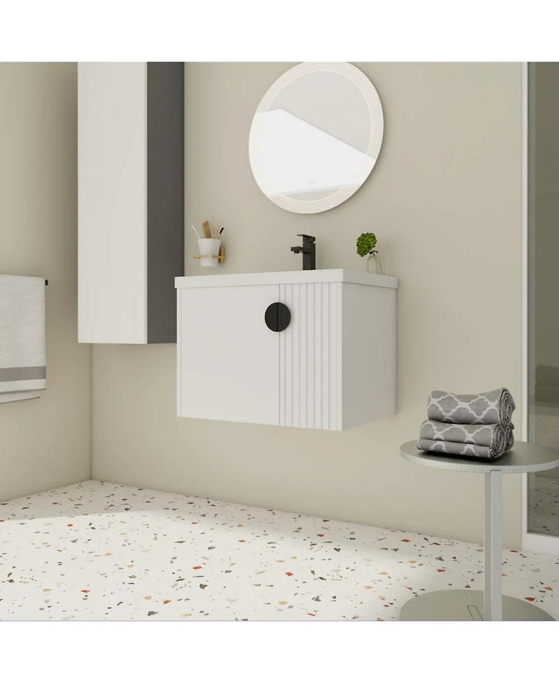 Wall-Mounted Vanity with Ceramic Sink and Soft-Close Doors