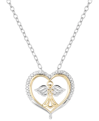 Diamond Angel Heart 18" Pendant Necklace (1/8 ct. t.w.) in Sterling Silver & 14k Gold-Plate