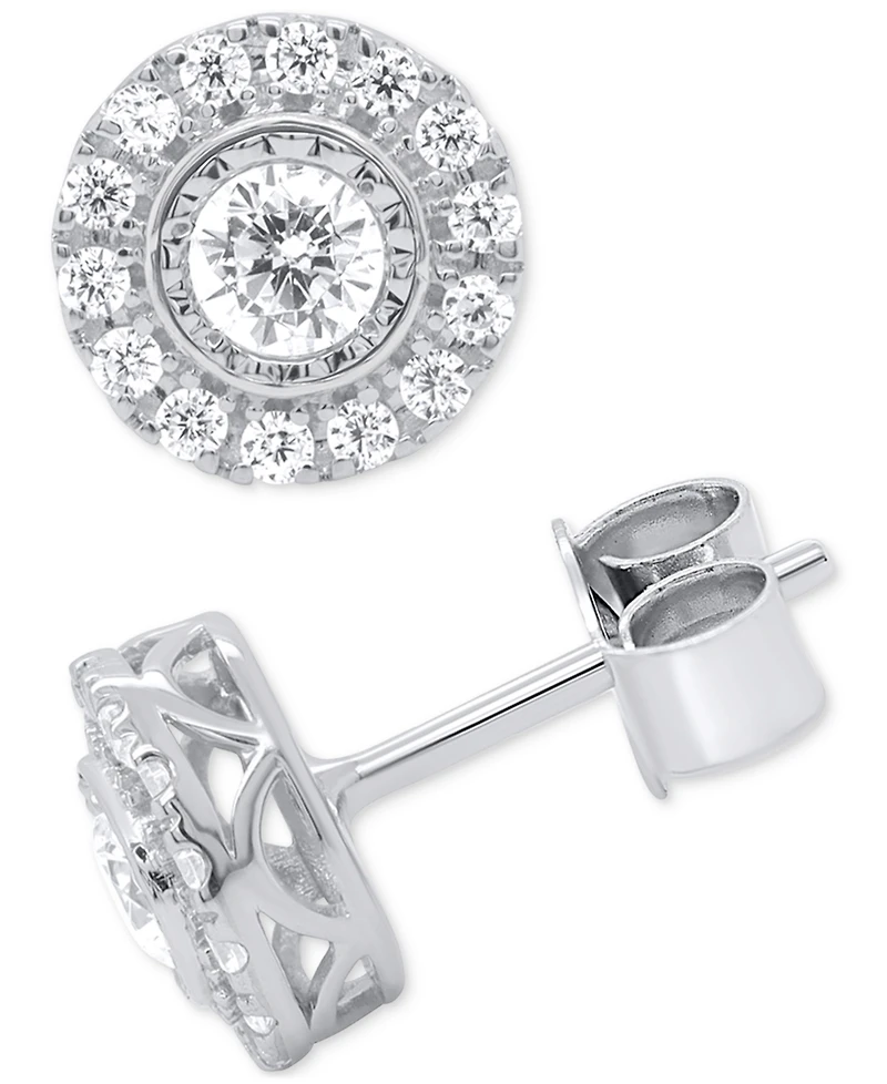Forever Grown Diamonds 2-Pc. Set Lab Diamond Halo Pendant Necklace & Matching Stud Earrings (1 ct. t.w.) Sterling Silver or 14k Gold-Plated S