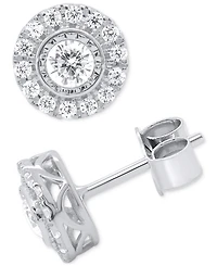 Forever Grown Diamonds 2-Pc. Set Lab Diamond Halo Pendant Necklace & Matching Stud Earrings (1 ct. t.w.) Sterling Silver or 14k Gold-Plated S