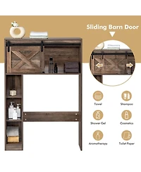 4-Tier Over The Toilet Storage Cabinet with Sliding Barn Door and Storage Shelves
