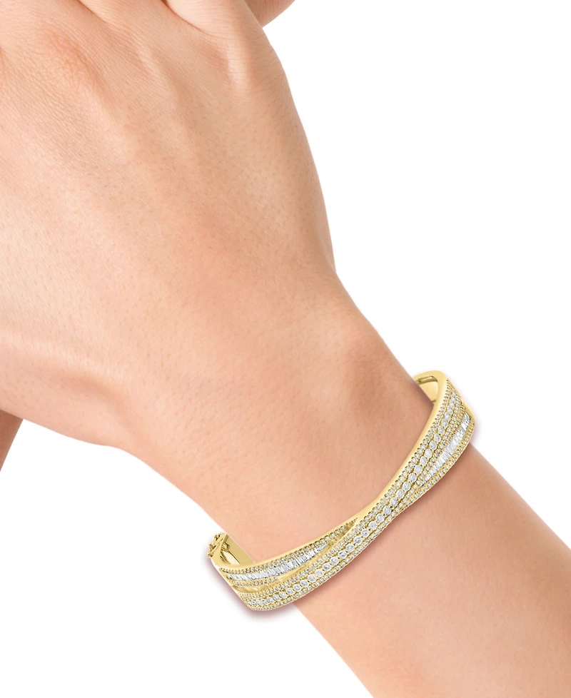 Effy Diamond Round & Baguette Crossover Bangle Bracelet (2-1/6 ct. t.w.) in 14k Yellow Gold