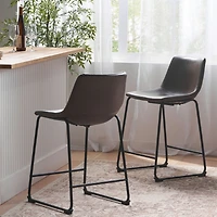 Streamdale Vintage Brown Counter Stools (Set Of 2) With Wide Seat