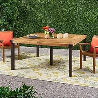 Lankershim 64: Modern Industrial Dining Table With Acacia Wood And Slat Design