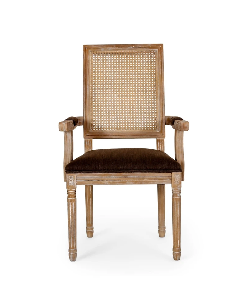 Streamdale Elegant Upholstered Dining Chair With Cane Backrest And Armrests