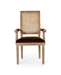Streamdale Elegant Upholstered Dining Chair With Cane Backrest And Armrests