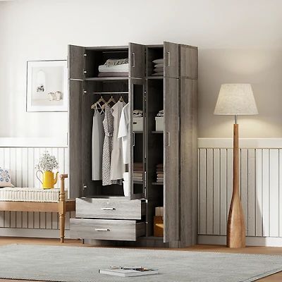 Streamdale Modern 3-Door Wardrobe with Drawers, Mirror, & Cabinet