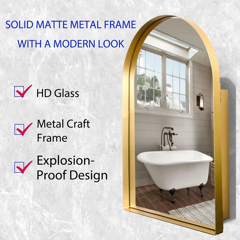 24x36" Recessed Gold Metal Medicine Cabinet with Mirror
