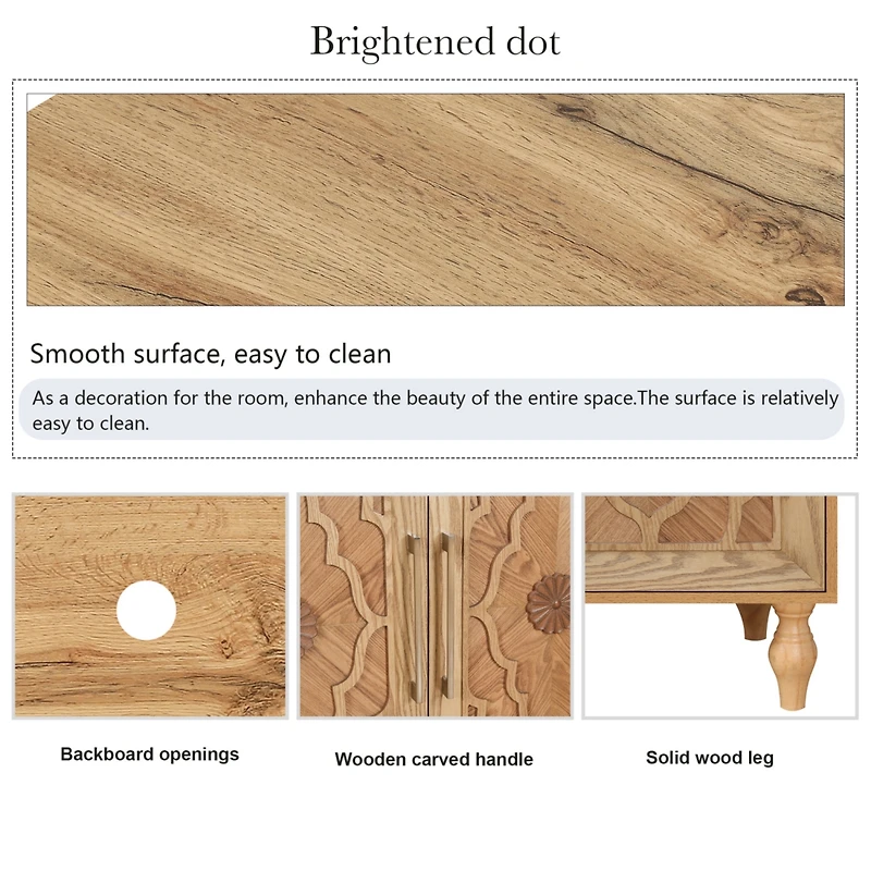 Carved Wood Storage Cabinet with Metal Handles