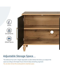 Carved Wood Storage Cabinet with Metal Handles