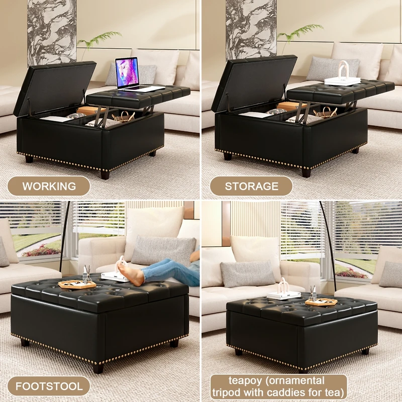 Streamdale Pu Leather Oversized Storage Ottoman with Nailhead Trim