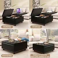 Streamdale Pu Leather Oversized Storage Ottoman with Nailhead Trim
