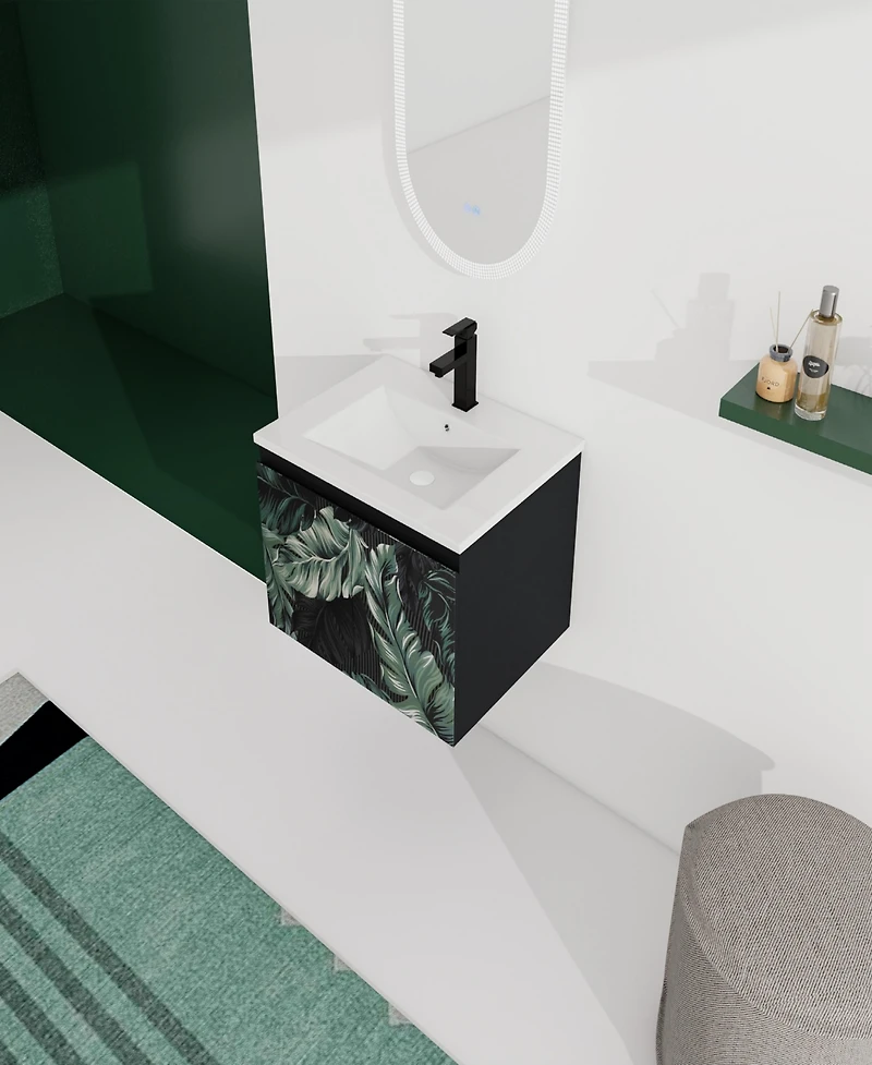 Simplie Fun Wall-Mounted Bathroom Vanity with Ceramic Sink & Soft-Close Doors