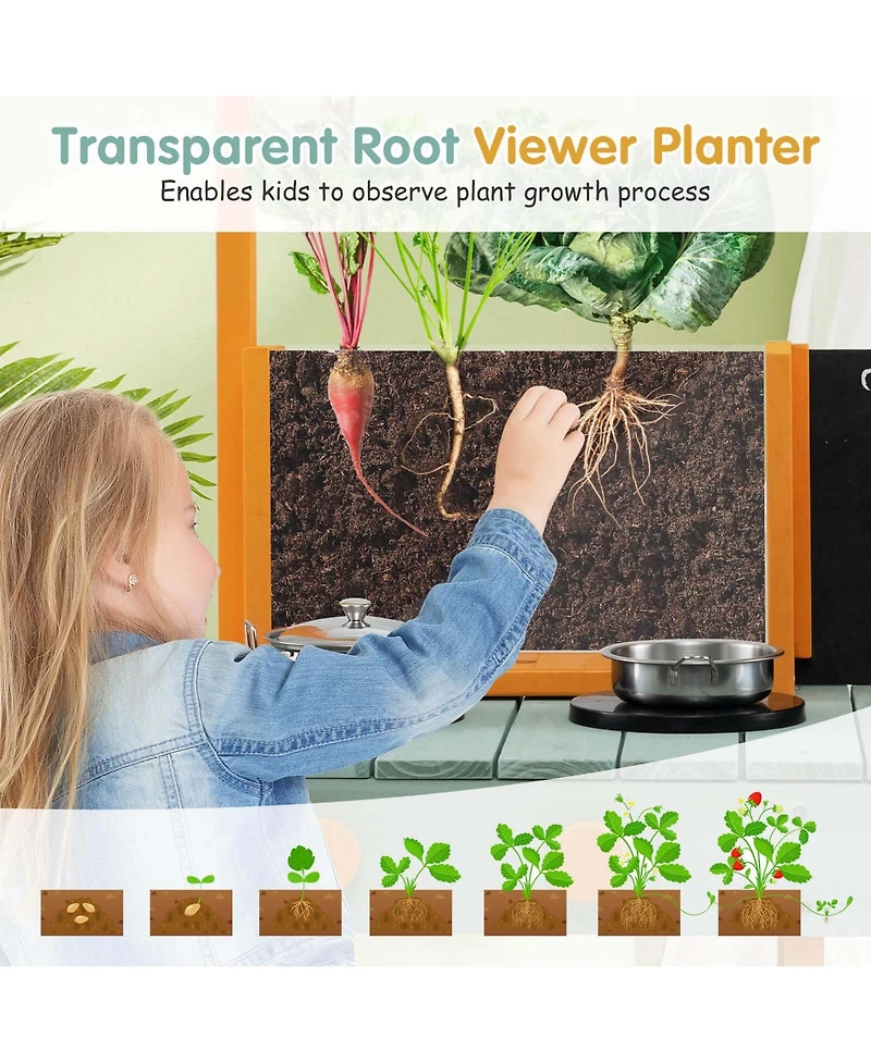 Costway Kids Kitchen Playset Outdoor Mud Kitchen with Root Viewer Planter Removable Sink