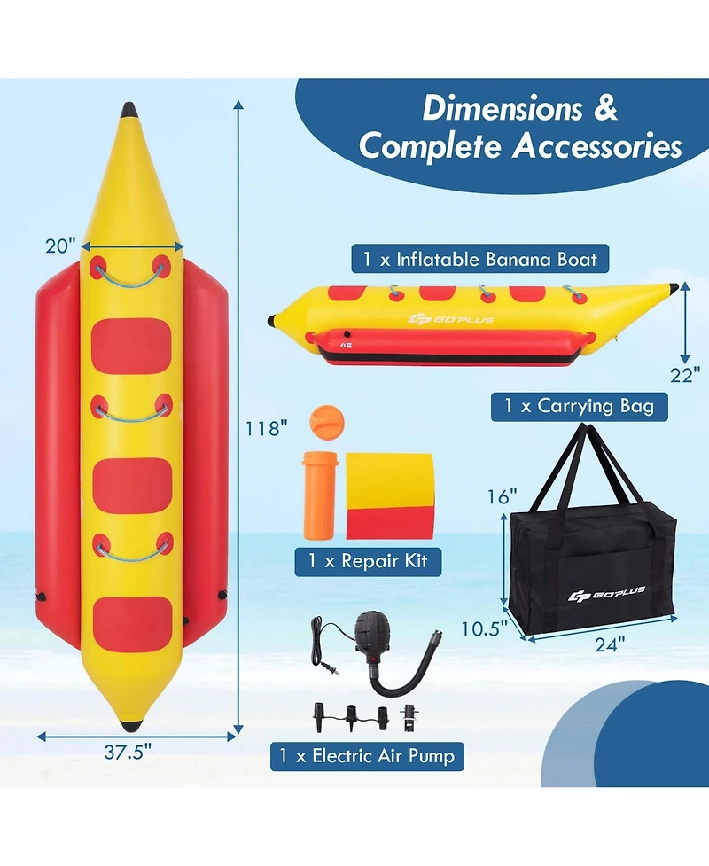 Costway 3-Person Inflatable Banana Boat with Boating and Water Sports Electric Air Pump