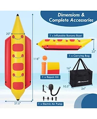 Costway 3-Person Inflatable Banana Boat with Boating and Water Sports Electric Air Pump