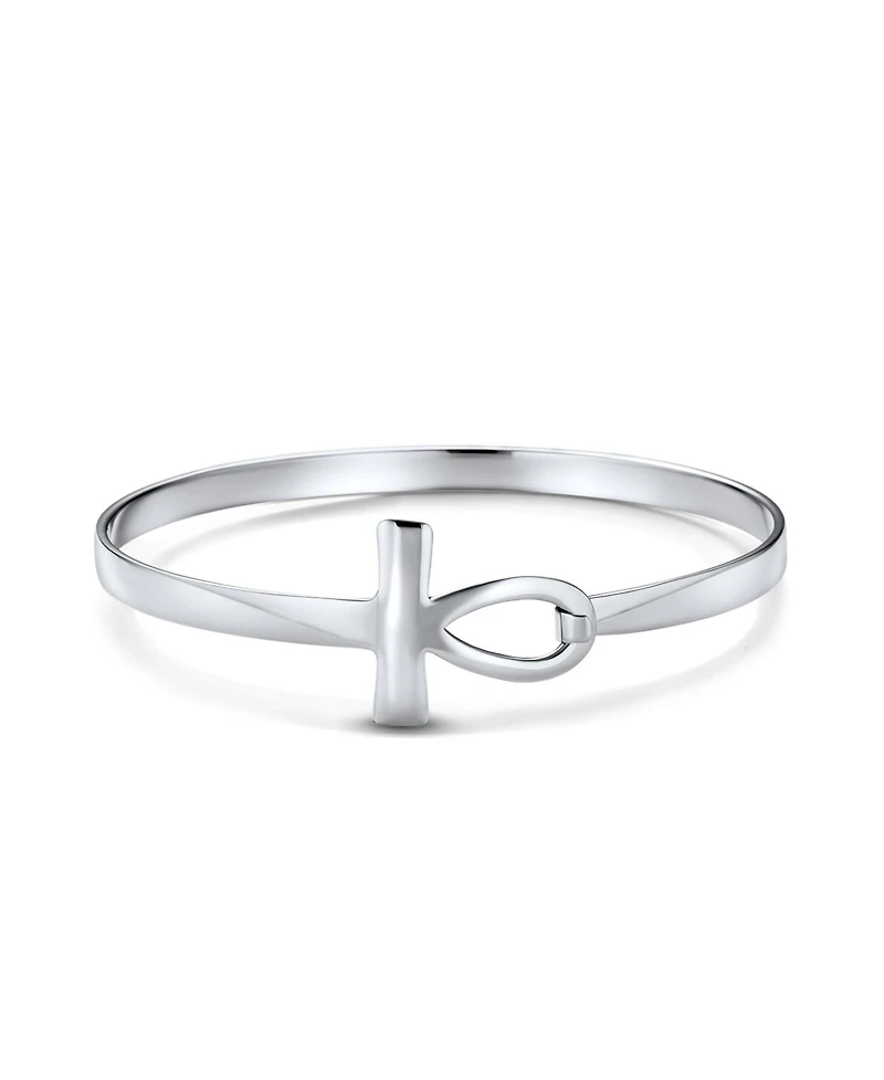 Bling Jewelry Fine Sterling Silver Egyptian Ankh Cross Bangle Bracelet - Spiritual Key of Life Sideways Horizontal