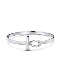 Bling Jewelry Fine Sterling Silver Egyptian Ankh Cross Bangle Bracelet - Spiritual Key of Life Sideways Horizontal