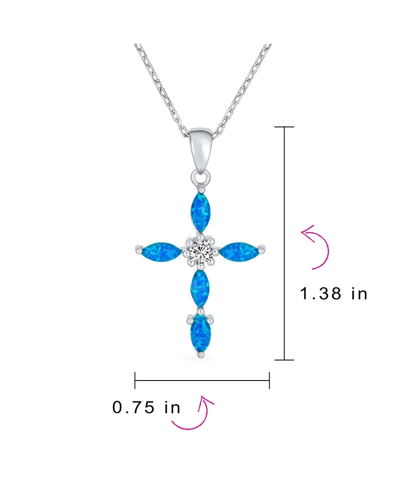 Bling Jewelry Religious Faith Hope Love Cz Accent Created Blue Synthetic Opal Cross Pendant Necklace Sterling Silver
