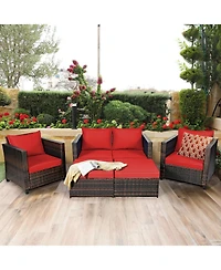 Slickblue 5 Pieces Patio Cushioned Rattan Furniture Set