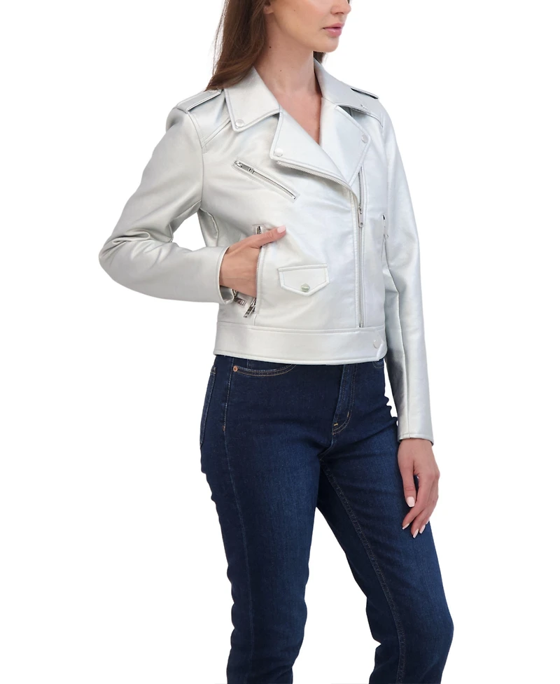 Sebby Collection Women's Faux Leather Biker Jacket