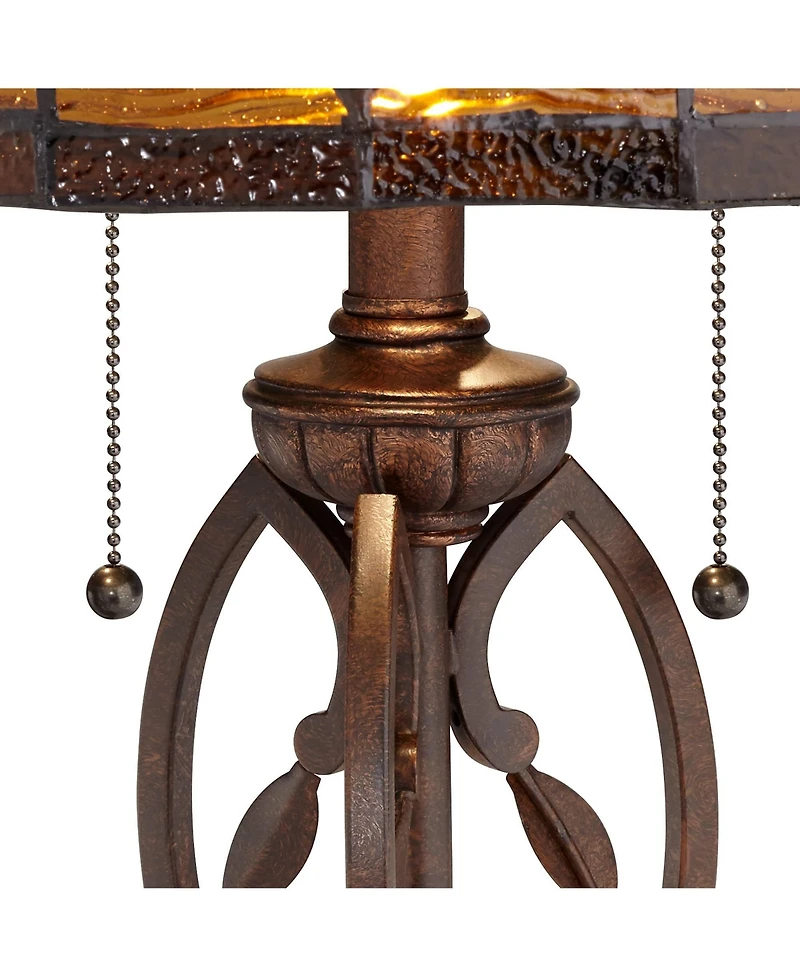 Robert Louis Tiffany Blossoming Traditional Table Lamp 26" High Bronze with Table Top Dimmer Leaf Vine Stained Glass Shade for Bedroom Living Roo
