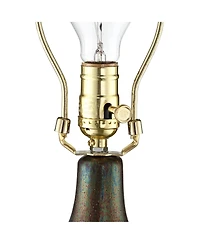 Emma Mid Century Modern Table Lamp with Table Top Dimmer 21" High Wood Brown Finish Ceramic Tan Drum Shade for Living Room Bedroom House Bedside