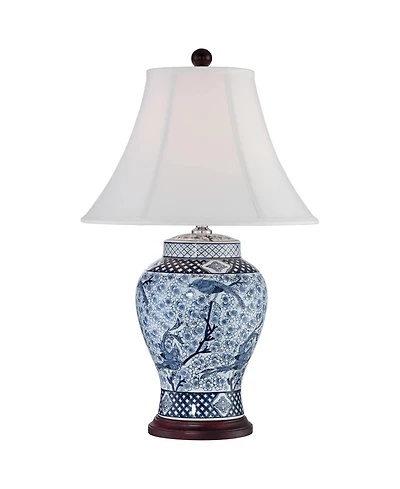Barnes and Ivy Shonna Traditional Ginger Jar Table Lamps 27" Tall Blue Porcelain with Table Top Dimmer White Shade for Bedroom Living Room Bedsid