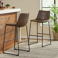 Streamdale Set Of 2 Vintage Brown 30" Faux Leather Barstools