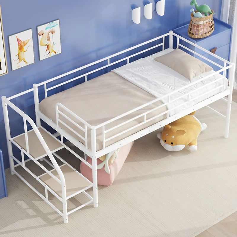 Streamdale Twin Loft Bed with Storage Stairs, Black