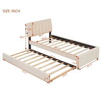 Streamdale Teddy Fleece Twin Platform Bed with Trundle, Led Lights, Beige