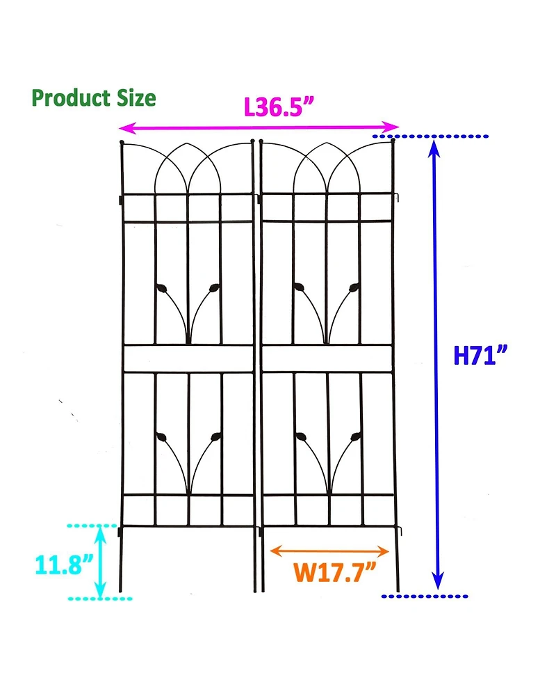 Streamdale Furniture 2 Pack 71" Rustproof Metal Trellises for Climbing Plants